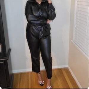 Black Faux Leather Jumpsuit